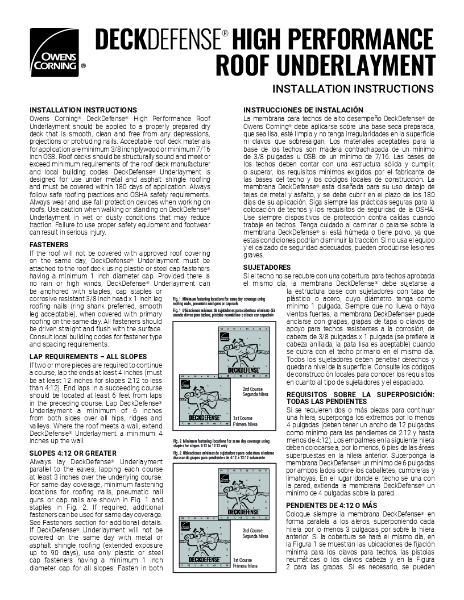 DeckDefense High Performance Roof Underlayment Installation Instructions