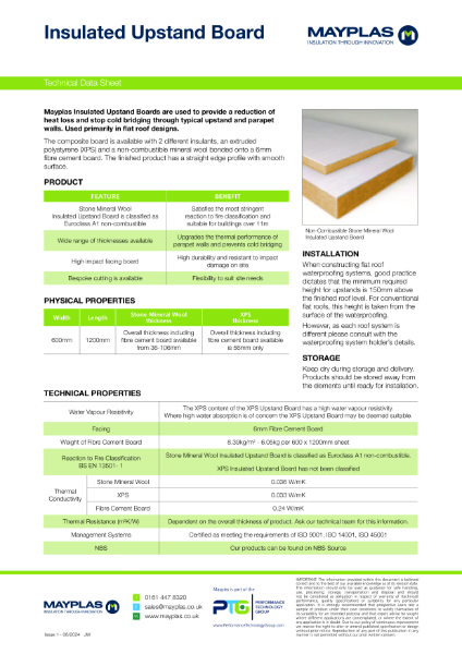 Insulated Upstand Board - Thermal Insulation