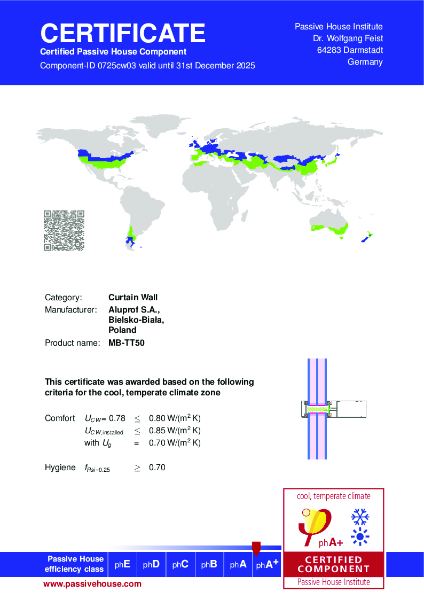Aluprof MB-TT50 Curtain Wall - Passivhaus Certificate phA+