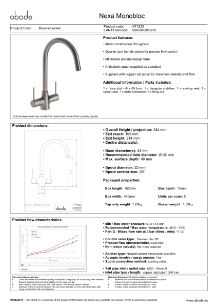 Nexa Monobloc, Brushed Nickel - Consumer Specification