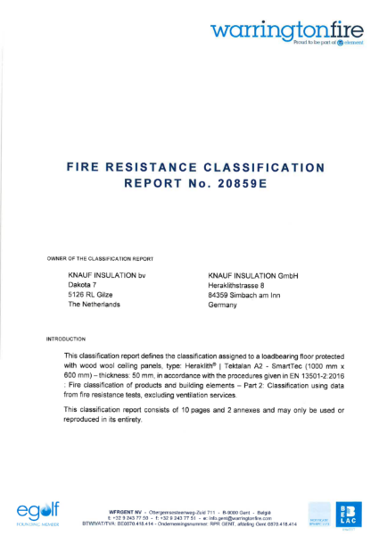 Fire Resistance Classification Report no 20859E+20860E