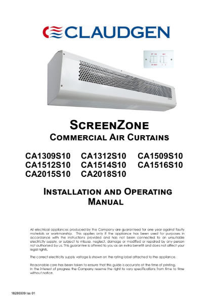 Large air curtain user instructions