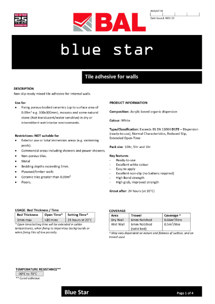 BAL Blue Star - Technical Datasheet