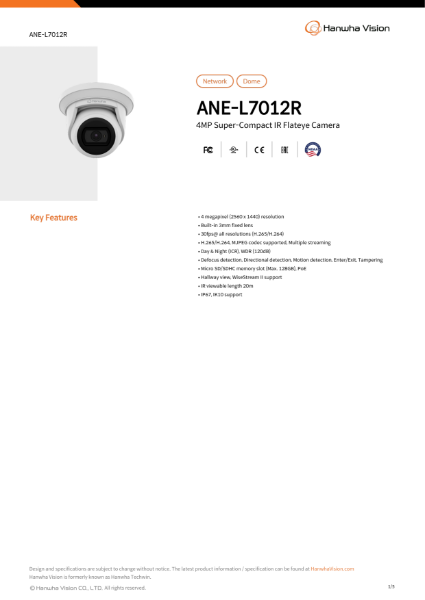 CCTV camera 4MP Turret (ANE-L7012R) data sheet