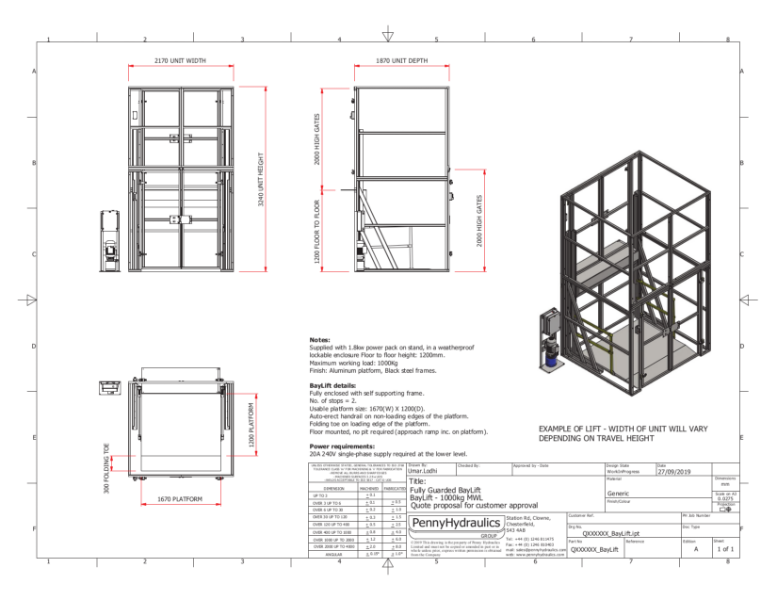 1000kg MWL Guarded BayLift Technical Data Sheet