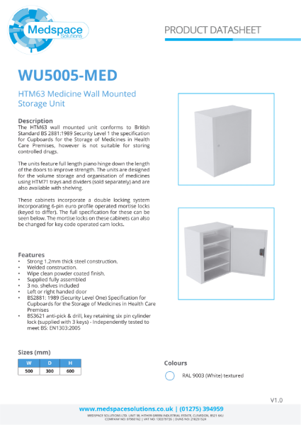 WU5005-MED - HTM63 Medicine Wall Mounted Storage Unit