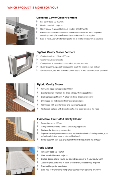 Cavalok Cavity Closer Product Range Sheet