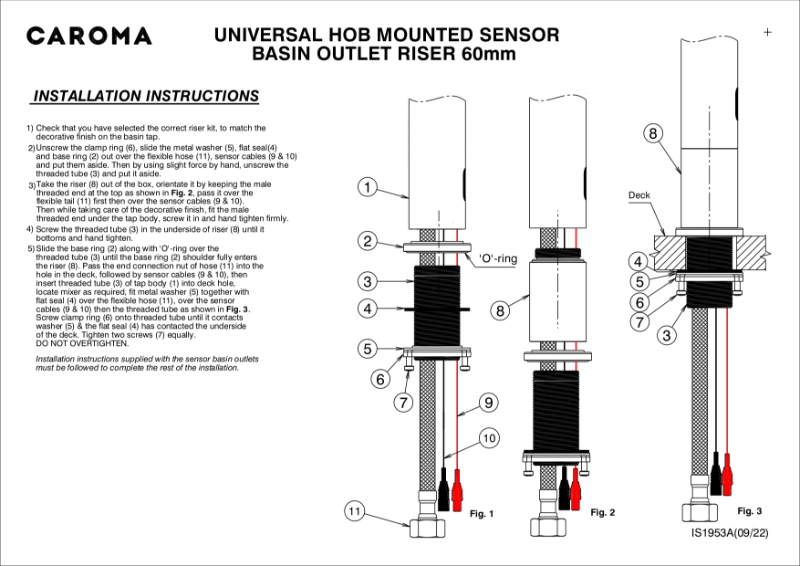 Universal Hob Mounted Sensor Basin Riser 60mm