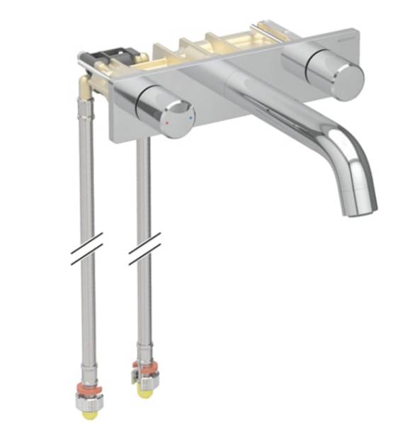 Geberit ONE washbasin tap, round design, wall-mounted, two-handle mixer, for Geberit ONE installation element and ONE washbasin, small projection