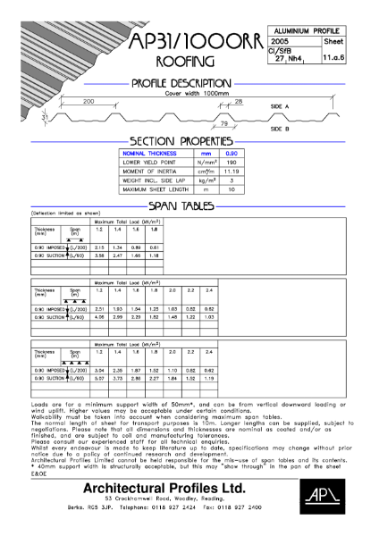 AP 31/1000RR - Aluminium- Roofing Data Sheet