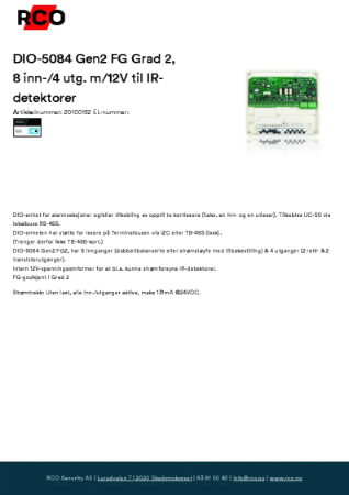 DIO-5084 Gen2 FG Grad 2, 8 inn-4 utg. m12V til IR-detektorer Produktdatablad