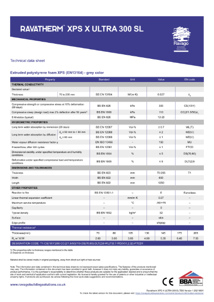 Ravatherm XPS X ULTRA 300 SL Technical Data Sheet