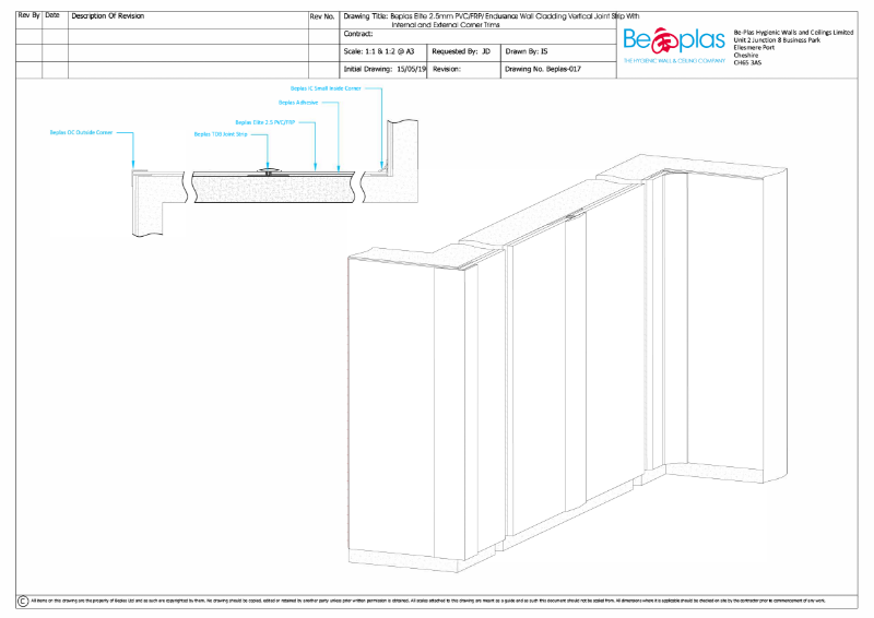 Beplas Elite Komadur 2.5mm/ Endurance/ FRP with vertical joint strip and corner trims detail drawing