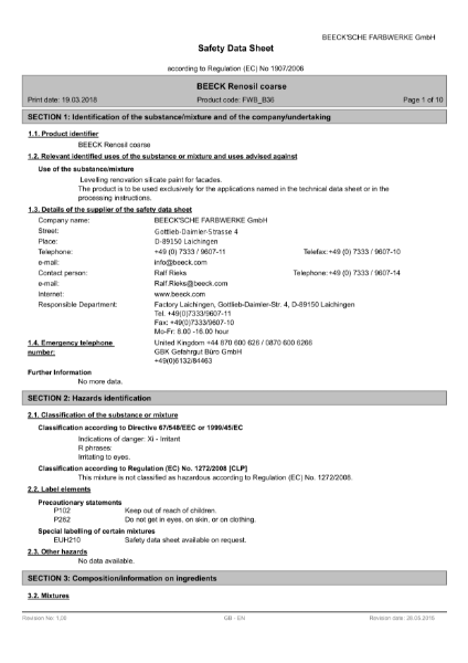 Beeck Renosil Coarse - Safety Data Sheet