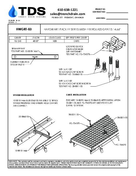 Trench•Era Mesh Fiberglass Grate Hardware Pack 14.66" - HWGRT-03