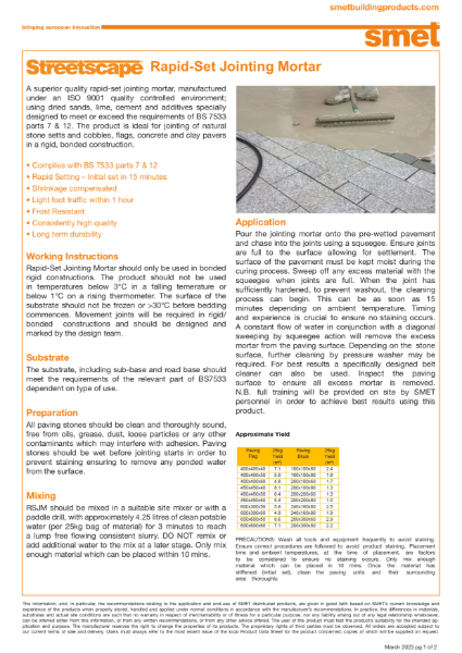 TDS Streetscape® Rapid Set Jointing Mortar