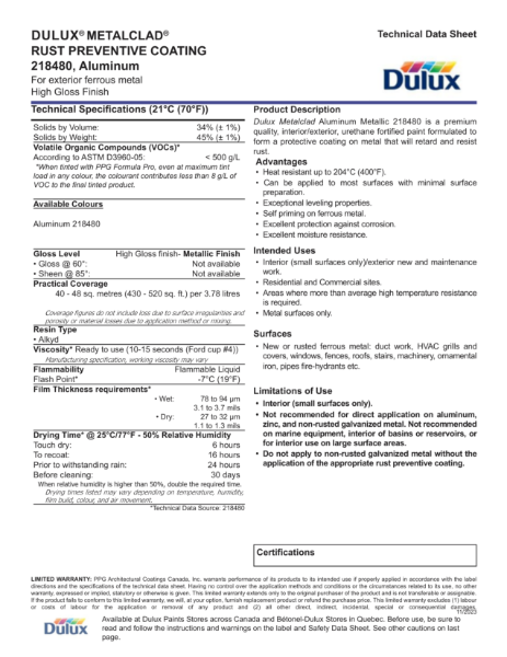 Dulux® Metalclad® Rust Preventive Coating 218480, Aluminum