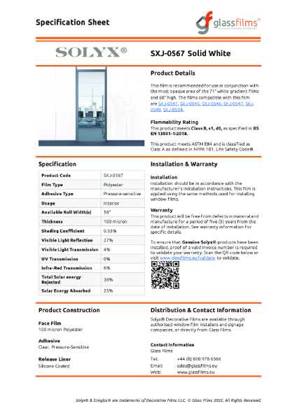 SXJ-0567 Solid White Specification Sheet