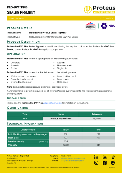 Product Data Sheet - Proteus Pro-BW® Plus Sealer Pigment