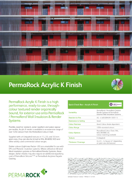 PermaRock Acrylic Through Coloured K Textured Render (high performance, flexible, weather resistant, water repellent and water vapour permeable renders)