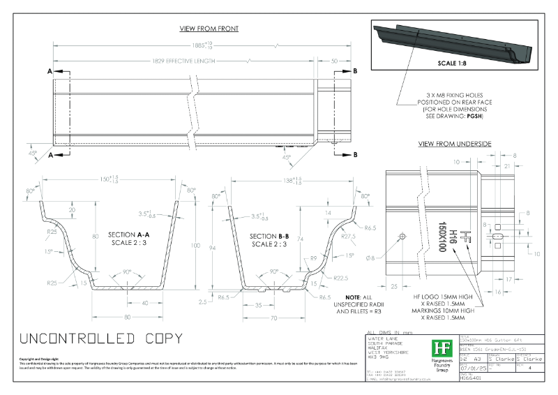 150x100mm H16 Gutter Drawing