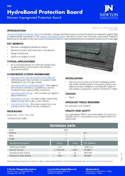 Newton HydroBond Protection Board TDS