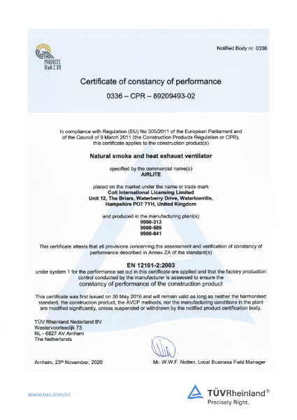 Certificate of constancy of performance - Airlite