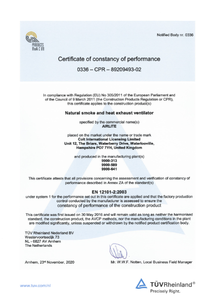 Certificate of constancy of performance