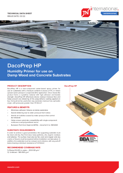 TNi DacoPrep HP - Humidity Primer for use on Damp Wood and Concrete Substrates - Datasheet