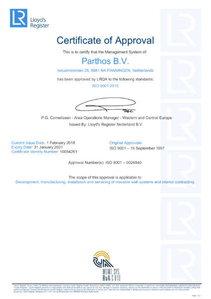 Parthos factory ISO 9001 Certificate