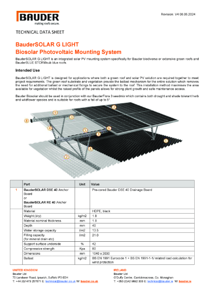 BauderSOLAR G LIGHT Biosolar Mounting System - Technical Data Sheet