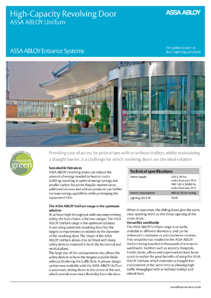 Revolving Door High Capacity - ASSA ABLOY UniTurn 2-Wing