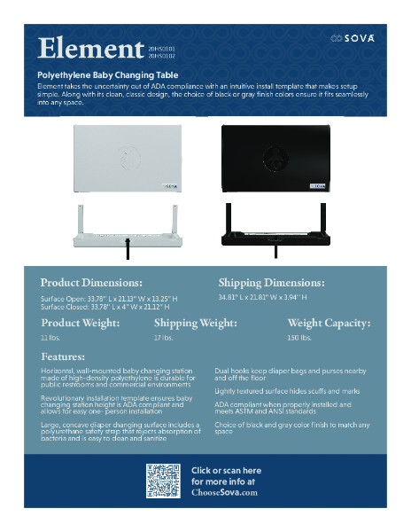Element Horizontal Changing Station Sell Sheet without Liner Dispenser