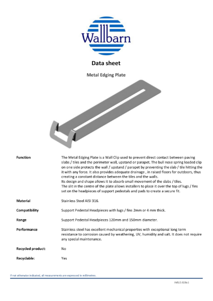 Datasheet - Metal edging Plate