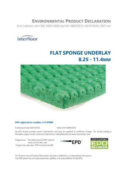 Flat sponge underlay 8.25-11.4mm