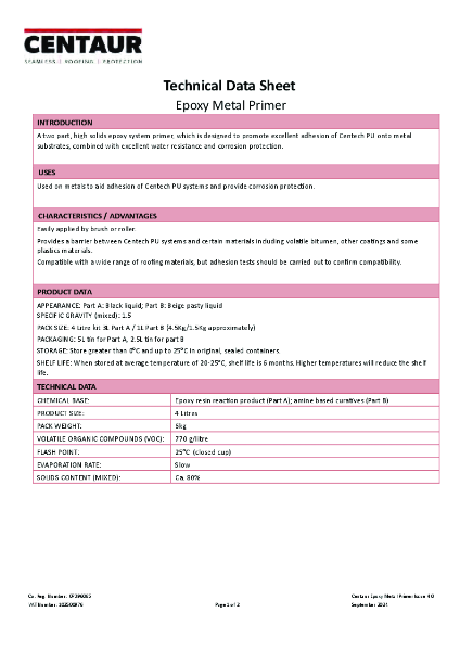 Centaur Epoxy Metal Primer TDS