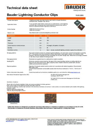 Bauder Lightning Conductor Clips - Technical Data Sheet