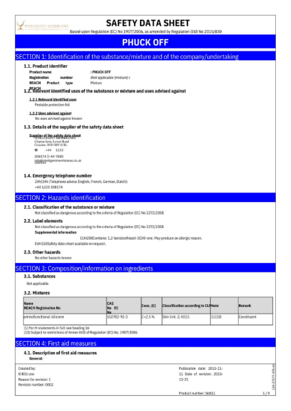 Phuck Off Cancer Safety Data Sheet