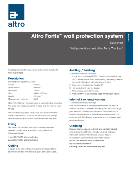 Altro Fortis Technical Data Sheet