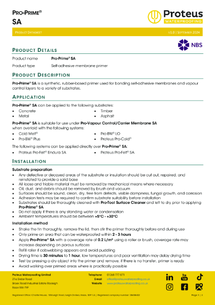 Product Data Sheet - Proteus Pro-Prime® SA