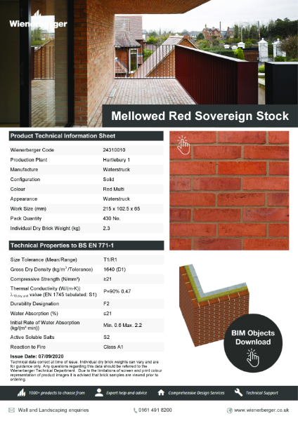 Mellowed Red Sovereign Stock Data Sheet