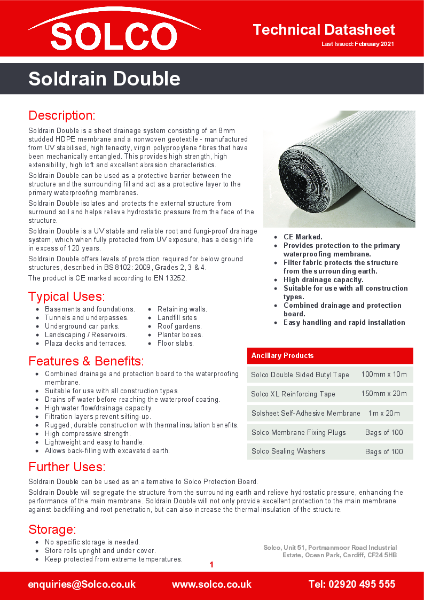 Soldrain Double Technical Data Sheet