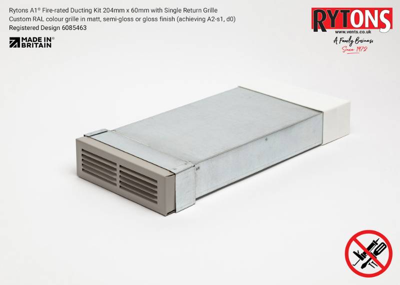 Rytons A1® Fire-rated Straight Ducting Kit 204 x 60 mm with Single Air Brick
