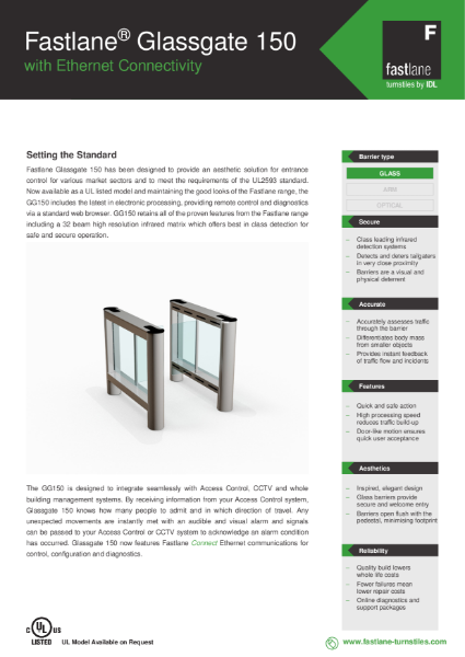 Fastlane Glassgate 150 Data Sheet