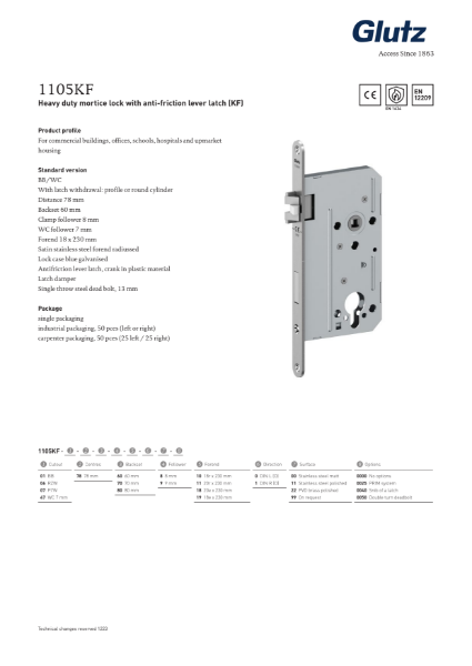 1105KF Mortice Lock