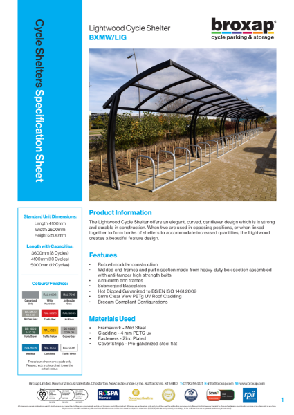 Lightwood Cycle Shelter Specification Sheet