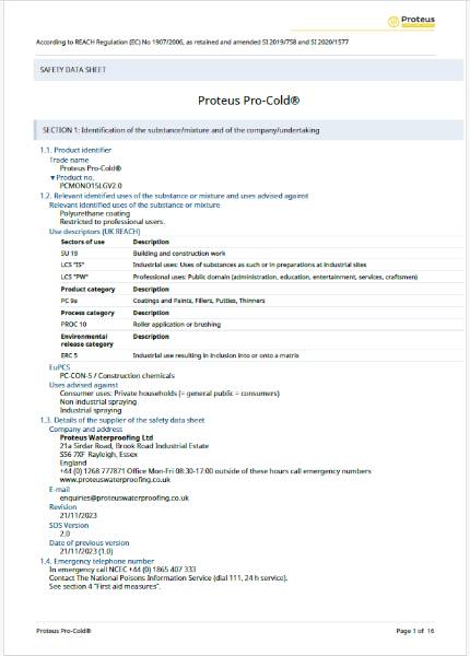 Safety Data Sheet - Proteus Pro-Cold®
