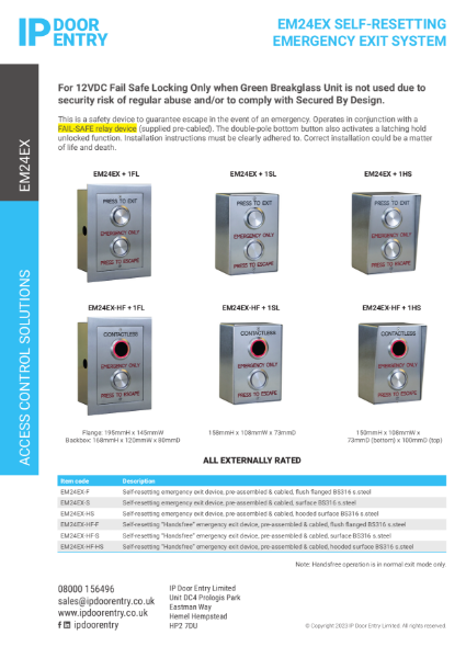 EM24EX Self-Resetting Emergency Exit System Data Sheet