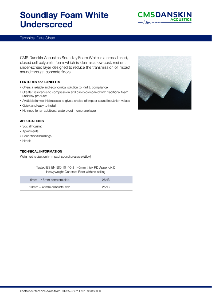 CMS Danskin Acoustics Soundlay Foam White Underscreed - TDS issue 3 11 2025