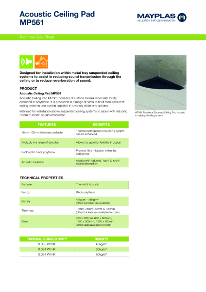 Mayplas MP561 Polythene Enclosed Stone Wool Ceiling Pad